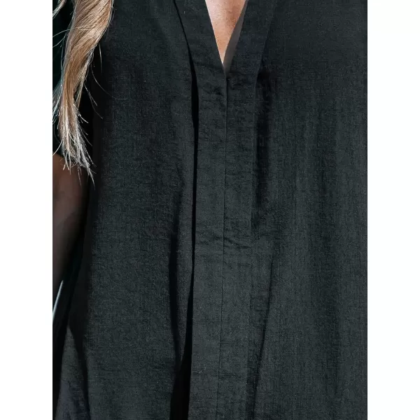 imageCUPSHE Womens V Neck Cover Up Dress Short Sleeve Semisheer Beach Mini DressBlack