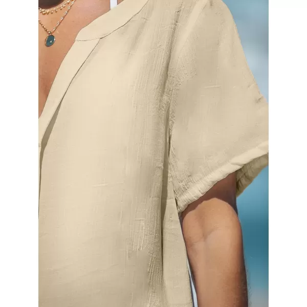 imageCUPSHE Womens V Neck Cover Up Dress Short Sleeve Semisheer Beach Mini DressBrown