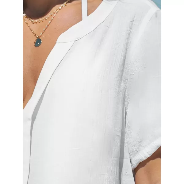 imageCUPSHE Womens V Neck Cover Up Dress Short Sleeve Semisheer Beach Mini DressWhite