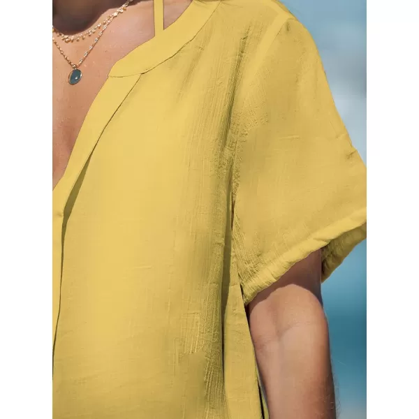 imageCUPSHE Womens V Neck Cover Up Dress Short Sleeve Semisheer Beach Mini DressYellow