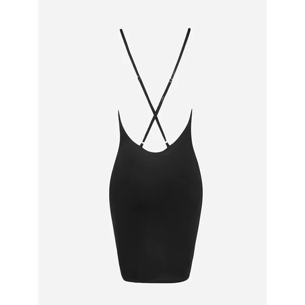 imageCUPSHE Womens V Neck Cover Up Dress Sleeveless Spaghetti Straps Beach Mini DressBlack
