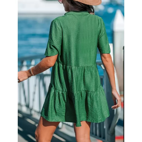 imageCUPSHE Womens V Neck Cover Ups Dress Short Sleeve Ruffle Beach Casual CoverupForest Green