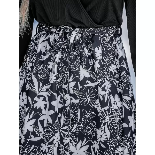 imageCUPSHE Womens V Neck Disty Floral Print Long Sleeve Belted Mini Dress Casual A Line Short DressBlack