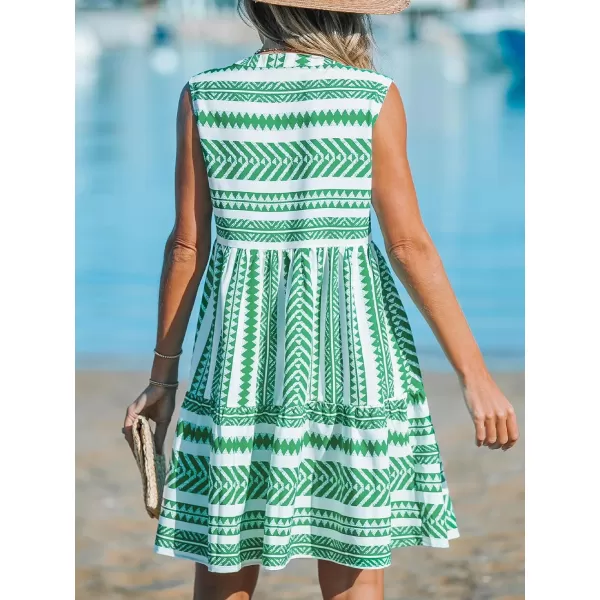 imageCUPSHE Womens V Neck Dress Sleeveless H Shape Silhouette Dresses Geometric Pattern Mini DressGreen
