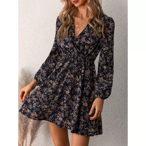 imageCUPSHE Womens V Neck Floral Mini Dress Long Sleeve A Line SurpliceMulticoloured