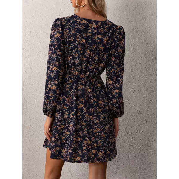 imageCUPSHE Womens V Neck Floral Mini Dress Long Sleeve A Line SurpliceMulticoloured