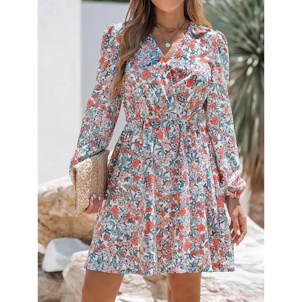 imageCUPSHE Womens V Neck Floral Mini Dress Long Sleeve A Line SurpliceOrange Floral