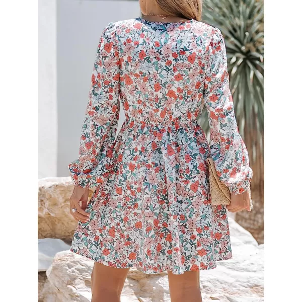 imageCUPSHE Womens V Neck Floral Mini Dress Long Sleeve A Line SurpliceOrange Floral
