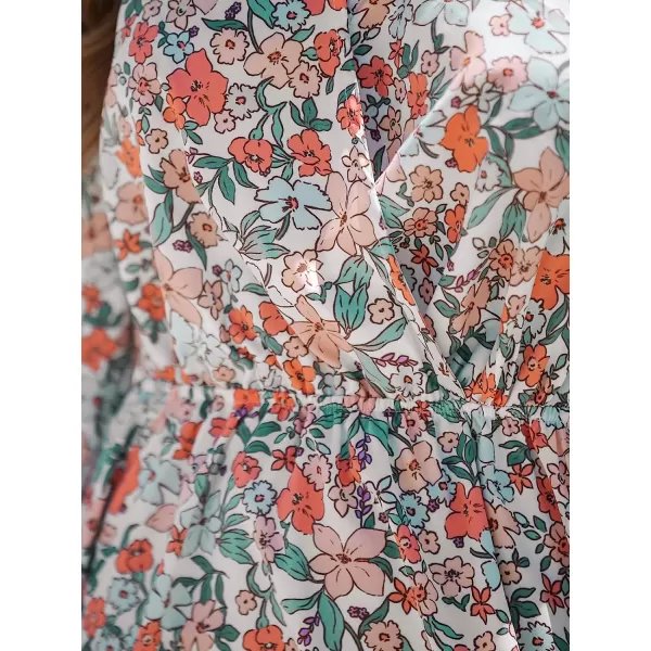 imageCUPSHE Womens V Neck Floral Mini Dress Long Sleeve A Line SurpliceOrange Floral