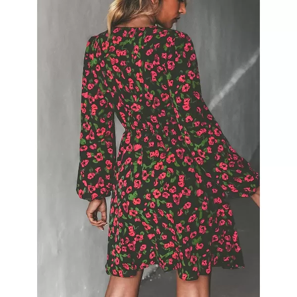 imageCUPSHE Womens V Neck Floral Mini Dress Long Sleeve A Line SurpliceRed