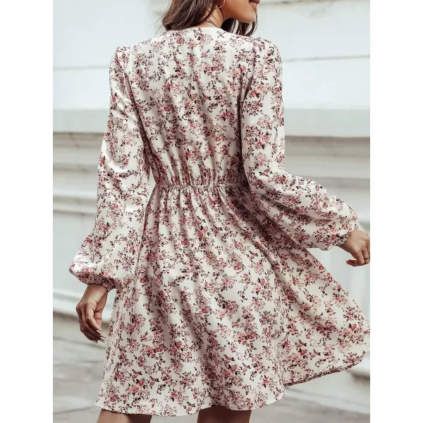 imageCUPSHE Womens V Neck Floral Mini Dress Long Sleeve A Line SurpliceWhite