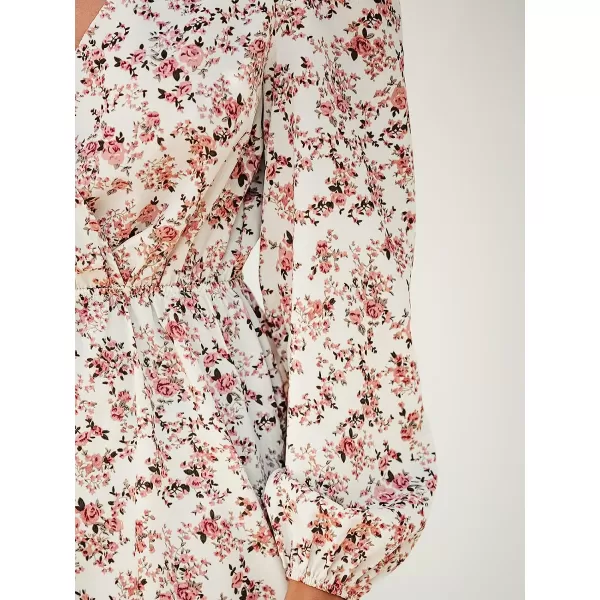 imageCUPSHE Womens V Neck Floral Mini Dress Long Sleeve A Line SurpliceWhite