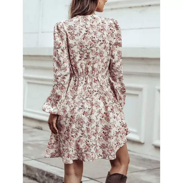 imageCUPSHE Womens V Neck Floral Mini Dress Long Sleeve A Line SurpliceWhite