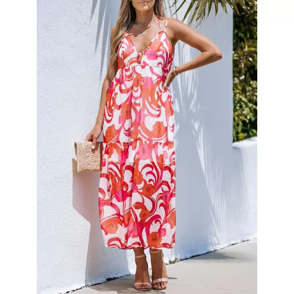 imageCUPSHE Womens V Neck Floral Print Chiffon Dress Ruffled Formal Dress Maxi Cami Straps DressRed