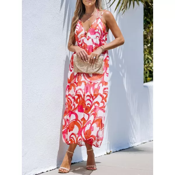 imageCUPSHE Womens V Neck Floral Print Chiffon Dress Ruffled Formal Dress Maxi Cami Straps DressRed