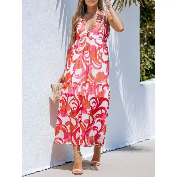 imageCUPSHE Womens V Neck Floral Print Chiffon Dress Ruffled Formal Dress Maxi Cami Straps DressRed