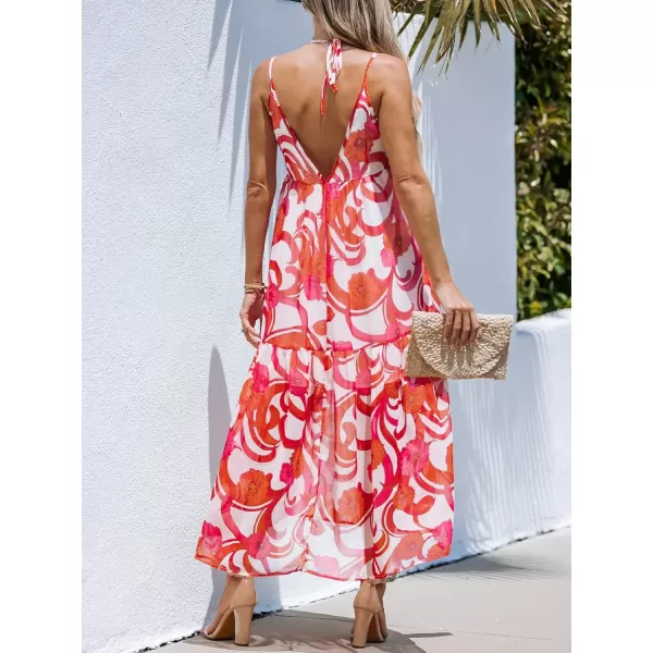 imageCUPSHE Womens V Neck Floral Print Chiffon Dress Ruffled Formal Dress Maxi Cami Straps DressRed