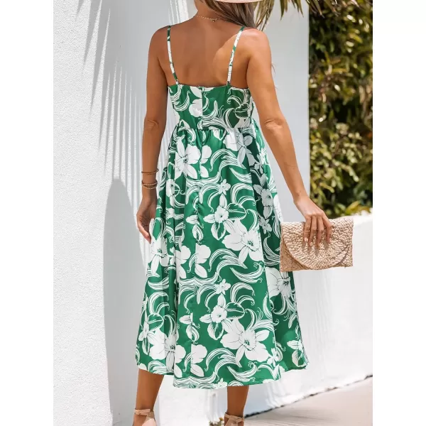 imageCUPSHE Womens V Neck Floral Print Dress Woven Formal Dress A Line Maxi Cami Straps DressGreen