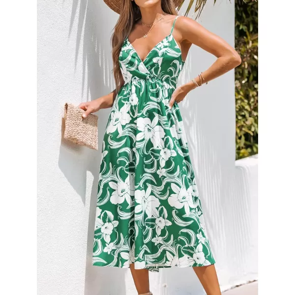 imageCUPSHE Womens V Neck Floral Print Dress Woven Formal Dress A Line Maxi Cami Straps DressGreen