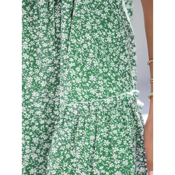 imageCUPSHE Womens V Neck Floral Print Plunge Mini Dress Flounce Selftie A Line Summer Dress Short DressGreen