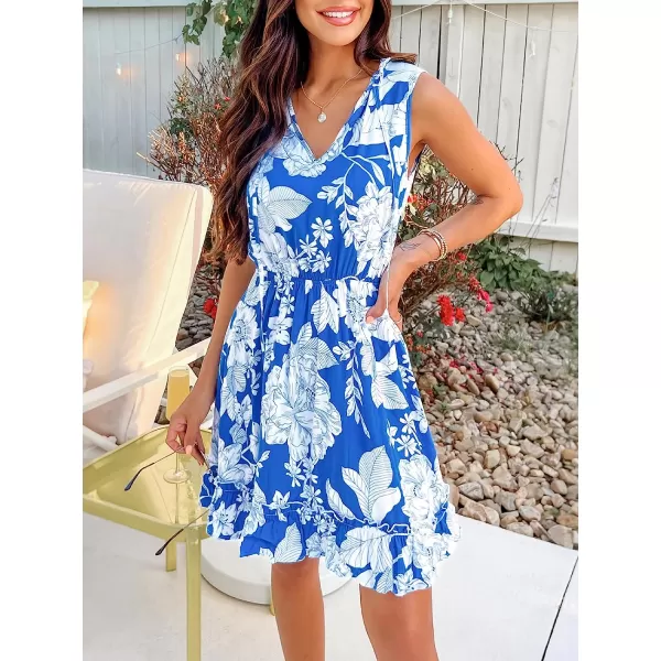 imageCUPSHE Womens V Neck Floral Print Ruffled Mini Dress Casual Drawstring A Line Summer Short DressBlue