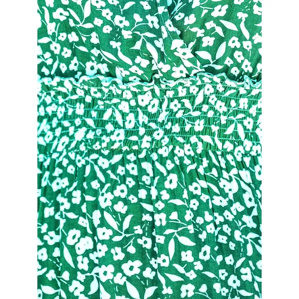 imageCUPSHE Womens V Neck Floral Print Short Sleeve Smocked Maxi Dress Casual A Line Side Slit Summer Long DressGreen