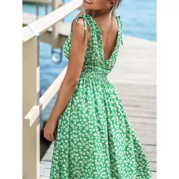 imageCUPSHE Womens V Neck Floral Print Sleeveless Long Dress SelfTie Straps High Waist Maxi Formal DressGreen Floral