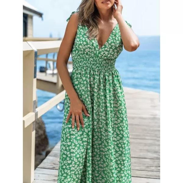 imageCUPSHE Womens V Neck Floral Print Sleeveless Long Dress SelfTie Straps High Waist Maxi Formal DressGreen Floral