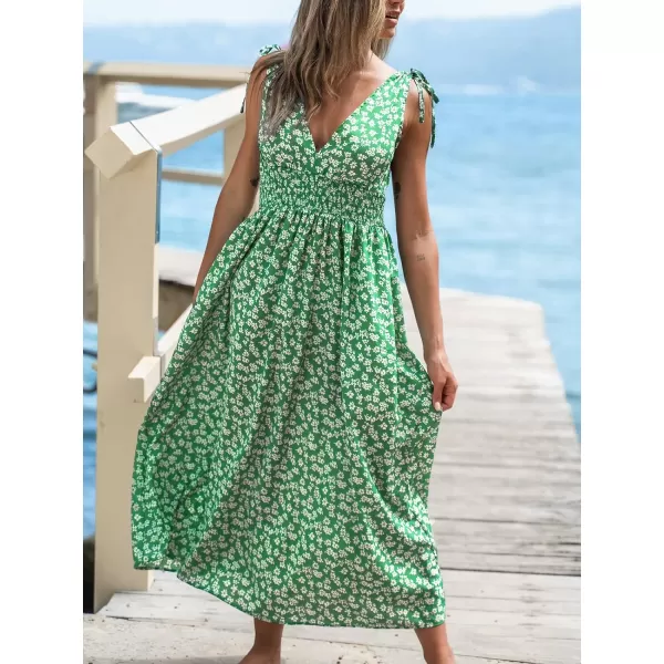 imageCUPSHE Womens V Neck Floral Print Sleeveless Long Dress SelfTie Straps High Waist Maxi Formal DressGreen Floral