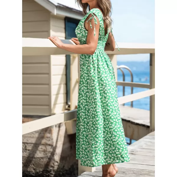 imageCUPSHE Womens V Neck Floral Print Sleeveless Long Dress SelfTie Straps High Waist Maxi Formal DressGreen Floral