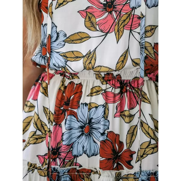 imageCUPSHE Womens V Neck Floral Print Sleeveless Tiered Ruffled Trim Mini Dress Casual Short DressPinkampblue