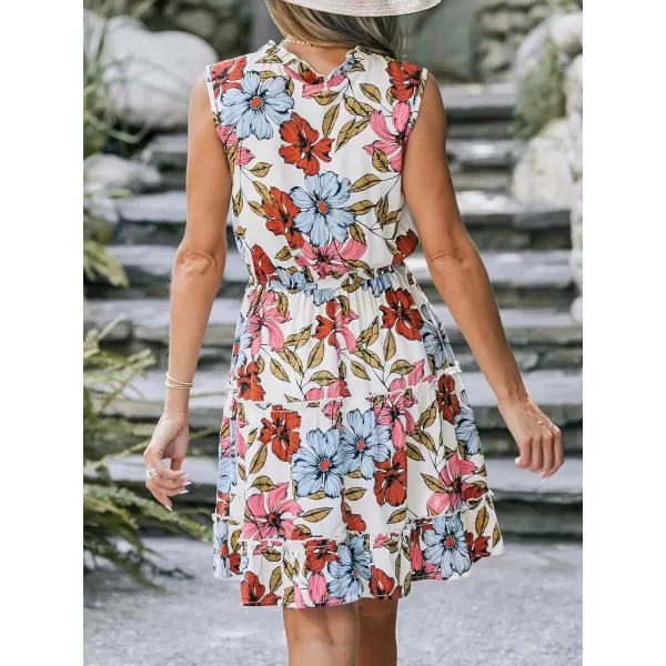 imageCUPSHE Womens V Neck Floral Print Sleeveless Tiered Ruffled Trim Mini Dress Casual Short DressPinkampblue