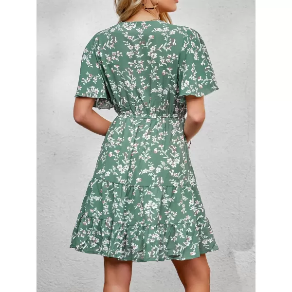 imageCUPSHE Womens V Neck Floral V Neck Satin Midi Dress Ruffled Flared Tiered A Line DressGreen