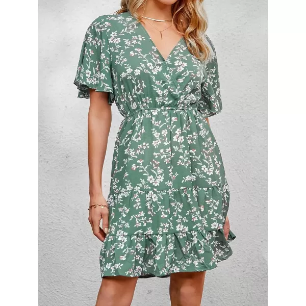 imageCUPSHE Womens V Neck Floral V Neck Satin Midi Dress Ruffled Flared Tiered A Line DressGreen