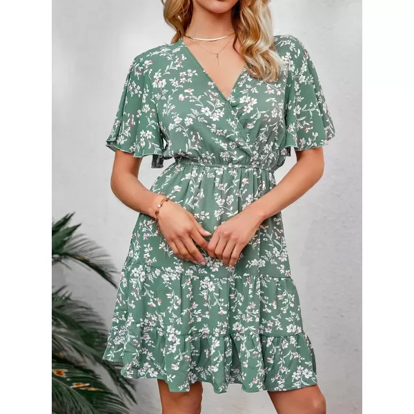 imageCUPSHE Womens V Neck Floral V Neck Satin Midi Dress Ruffled Flared Tiered A Line DressGreen