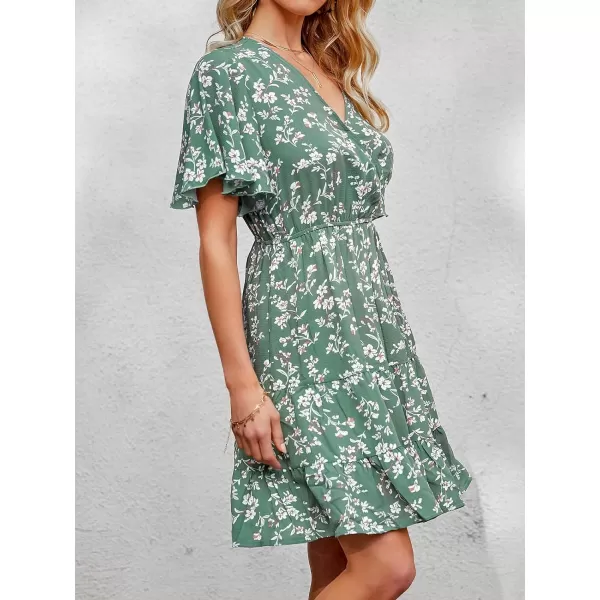 imageCUPSHE Womens V Neck Floral V Neck Satin Midi Dress Ruffled Flared Tiered A Line DressGreen