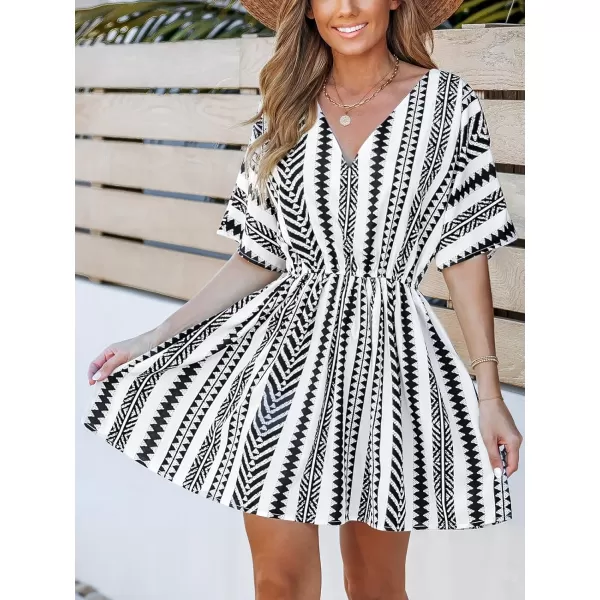 imageCUPSHE Womens V Neck Geo Print Beach Dress Short Sleeve Mini DressBlack Paisley