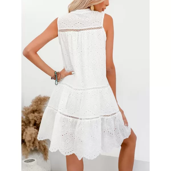 imageCUPSHE Womens V Neck Lace Mini Dress Split Neck Sleeveless Tassel Summer DressWhite