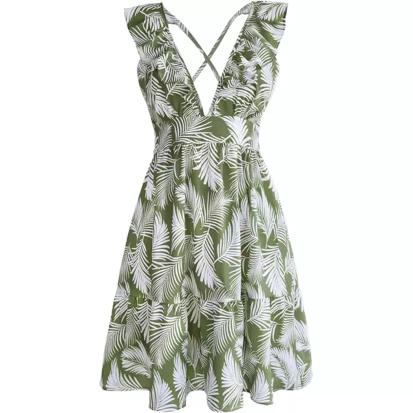 imageCUPSHE Womens V Neck Leafy Ruffle Trim Dress Above The Knee Length DressGreen