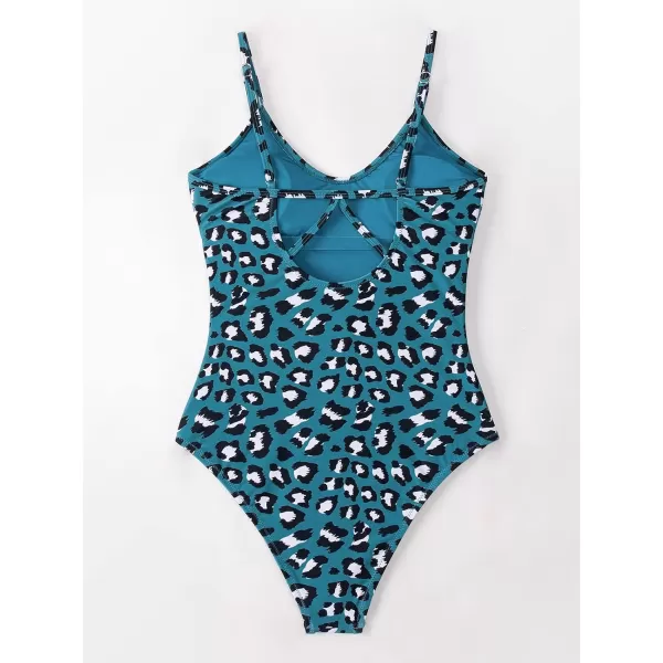 imageCUPSHE Womens V Neck Leopard Print One Piece SwimsuitBlue