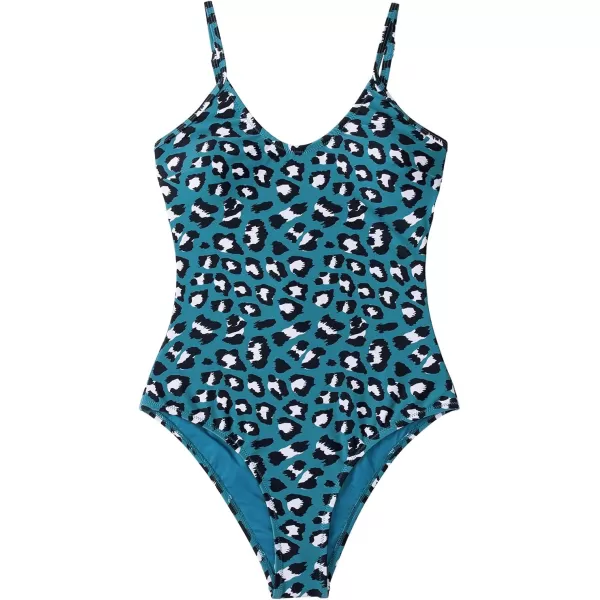 imageCUPSHE Womens V Neck Leopard Print One Piece SwimsuitBlue