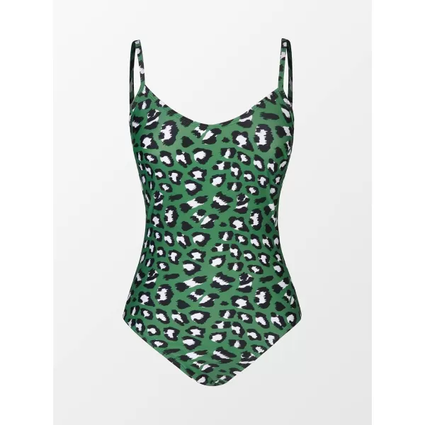 imageCUPSHE Womens V Neck Leopard Print One Piece SwimsuitGreen