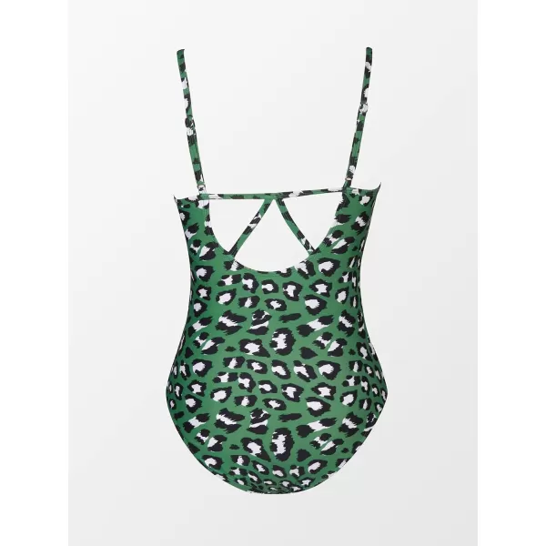 imageCUPSHE Womens V Neck Leopard Print One Piece SwimsuitGreen