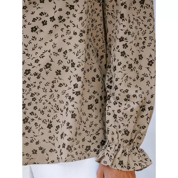 imageCUPSHE Womens V Neck Long Sleeve Ruffled Top Blouse Ditsy Floral Print Shirt TopSand