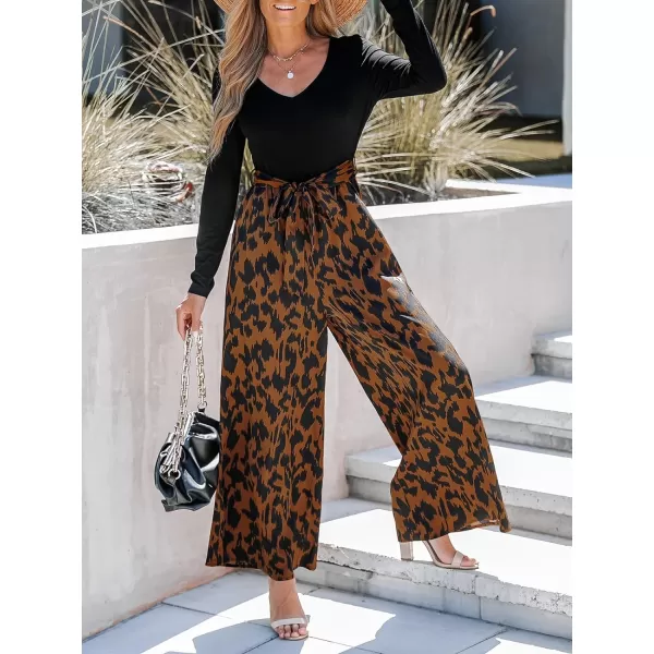 imageCUPSHE Womens V Neck Long Sleeve SelfTie Belted Long Jumpsuit Overalls Abstract Print Casual JumpsuitOrange Leopard