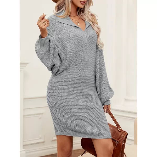 imageCUPSHE Womens V Neck Long Sleeve Sweater Dress Casual Outdoor Warm Mini Knit DressGrey
