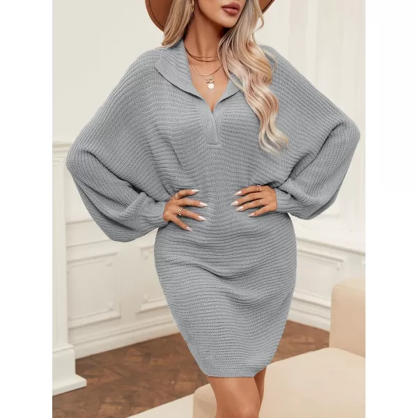 imageCUPSHE Womens V Neck Long Sleeve Sweater Dress Casual Outdoor Warm Mini Knit DressGrey