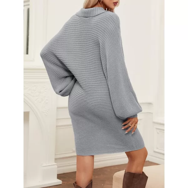 imageCUPSHE Womens V Neck Long Sleeve Sweater Dress Casual Outdoor Warm Mini Knit DressGrey