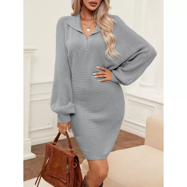 imageCUPSHE Womens V Neck Long Sleeve Sweater Dress Casual Outdoor Warm Mini Knit DressGrey
