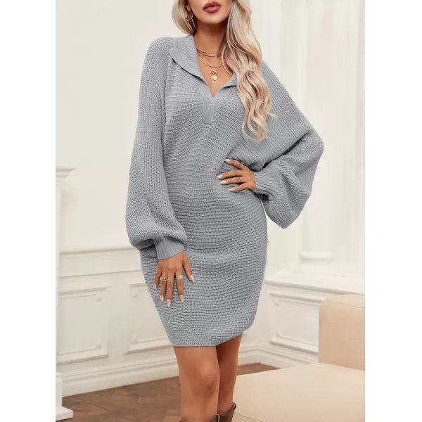 imageCUPSHE Womens V Neck Long Sleeve Sweater Dress Casual Outdoor Warm Mini Knit DressGrey
